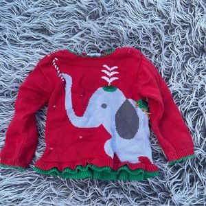 Zubels by Neiman Marcus Kid's Girl's Red Elephant Christmas Sweater Size 2/3.